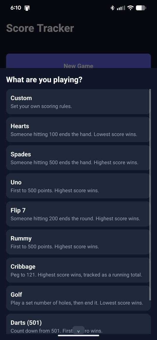 List of built-in games with their rules